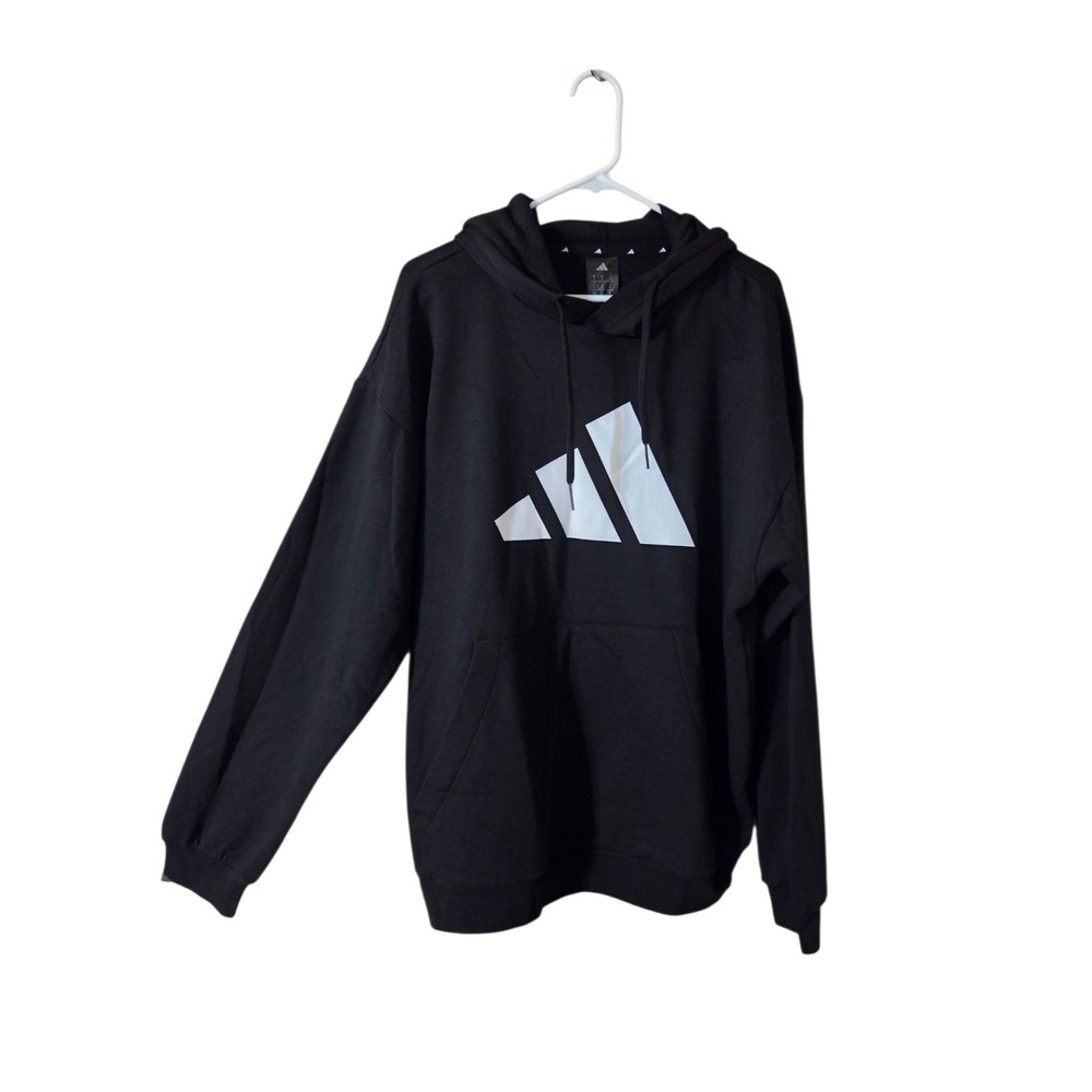 Adidas Black Hoodie Pullover Sweatshirt Kangaroo Pocket Men's L NWT